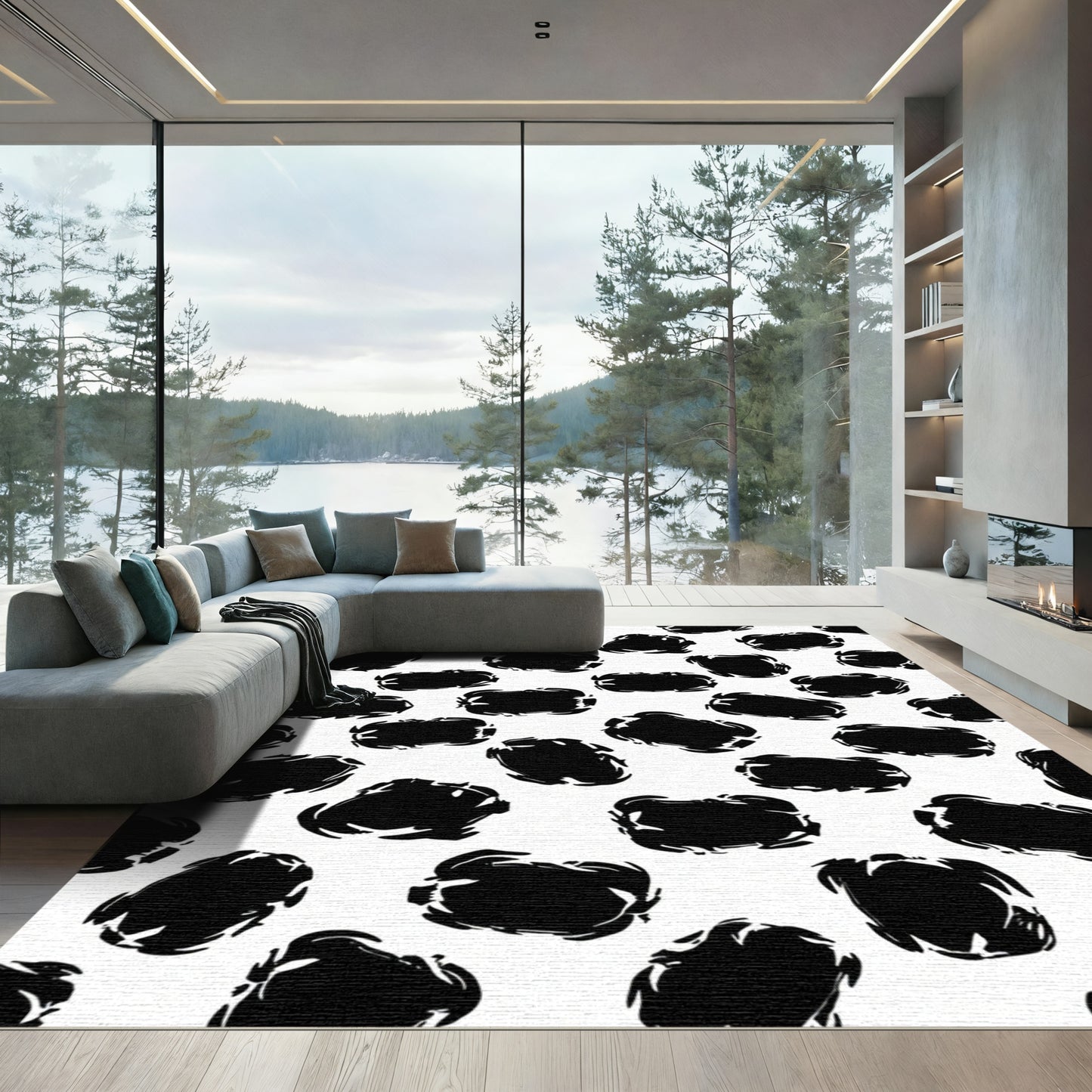 Black Abstract Blotches Pattern Rug