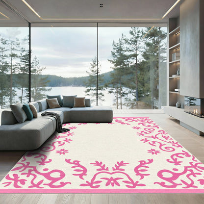 Pink Floral Vine Scroll Accent Rug