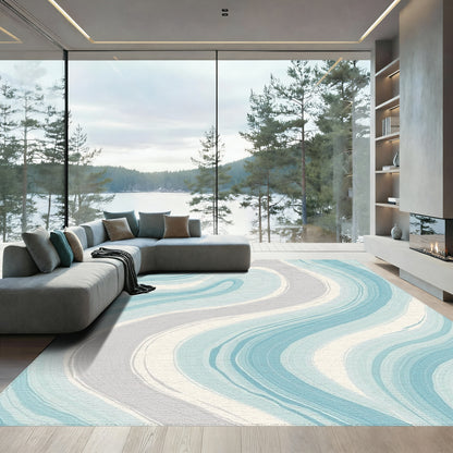 Teal Gray Fluid Marble Rug