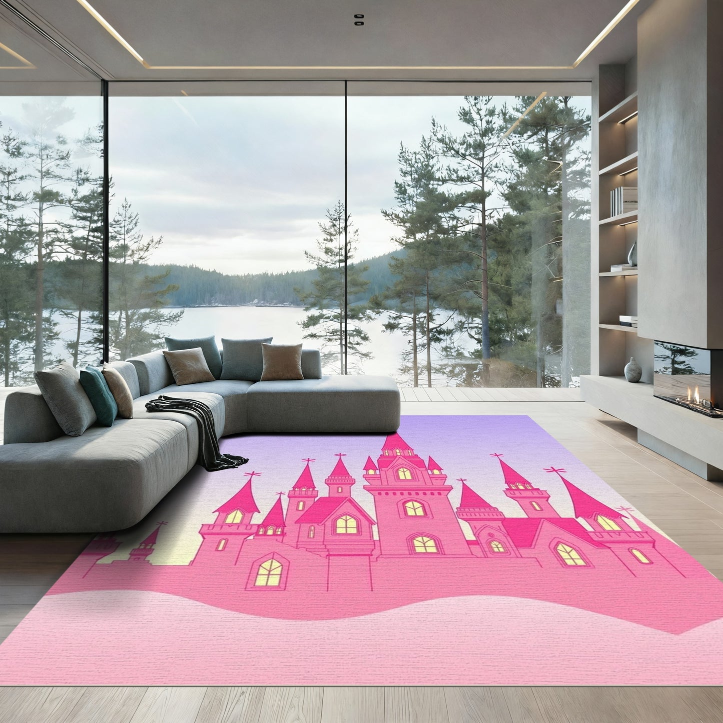 Sweet Pink Castle Skyline Rug