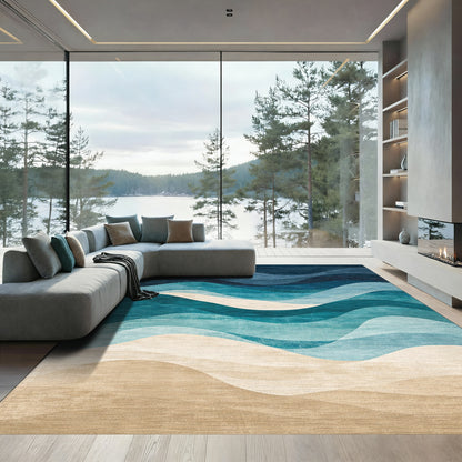 Navy Teal Gradient Wave Rug