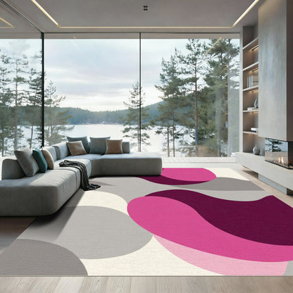 Modern Magenta Gray Abstract Swirl Rug
