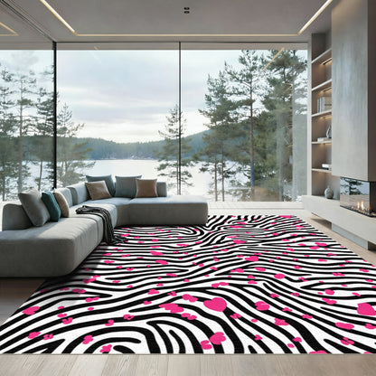 Bold Pink Heart Zebra Stripe Rug