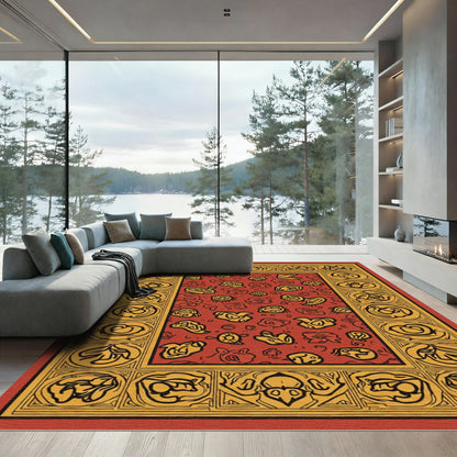 Red Yellow Abstract Scatter Motif Rug