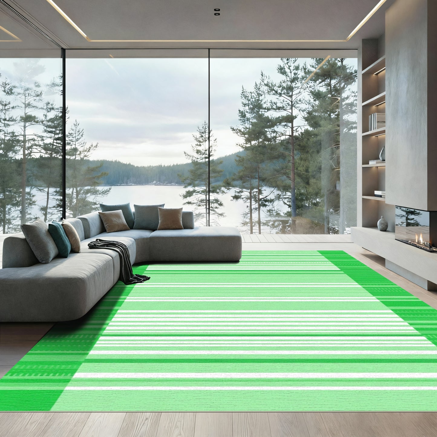 Green Horizontal Stripe Textured Rug