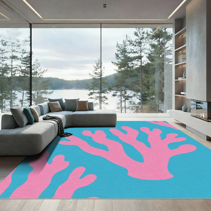 Bright Pink Coral Blue Sea Abstract Rug