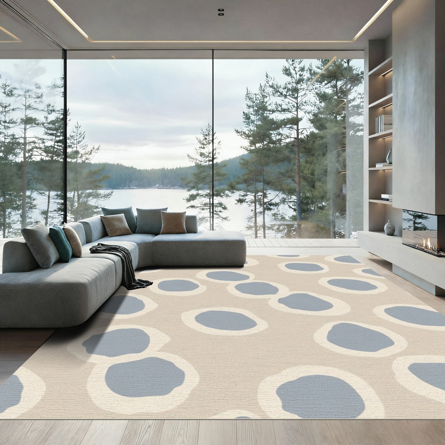 Neutral Abstract Circles Scatter Rug