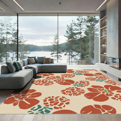 Terracotta Red Floral Cluster Print Rug