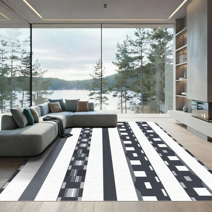 Modern Gray White Abstract Stripe Rug