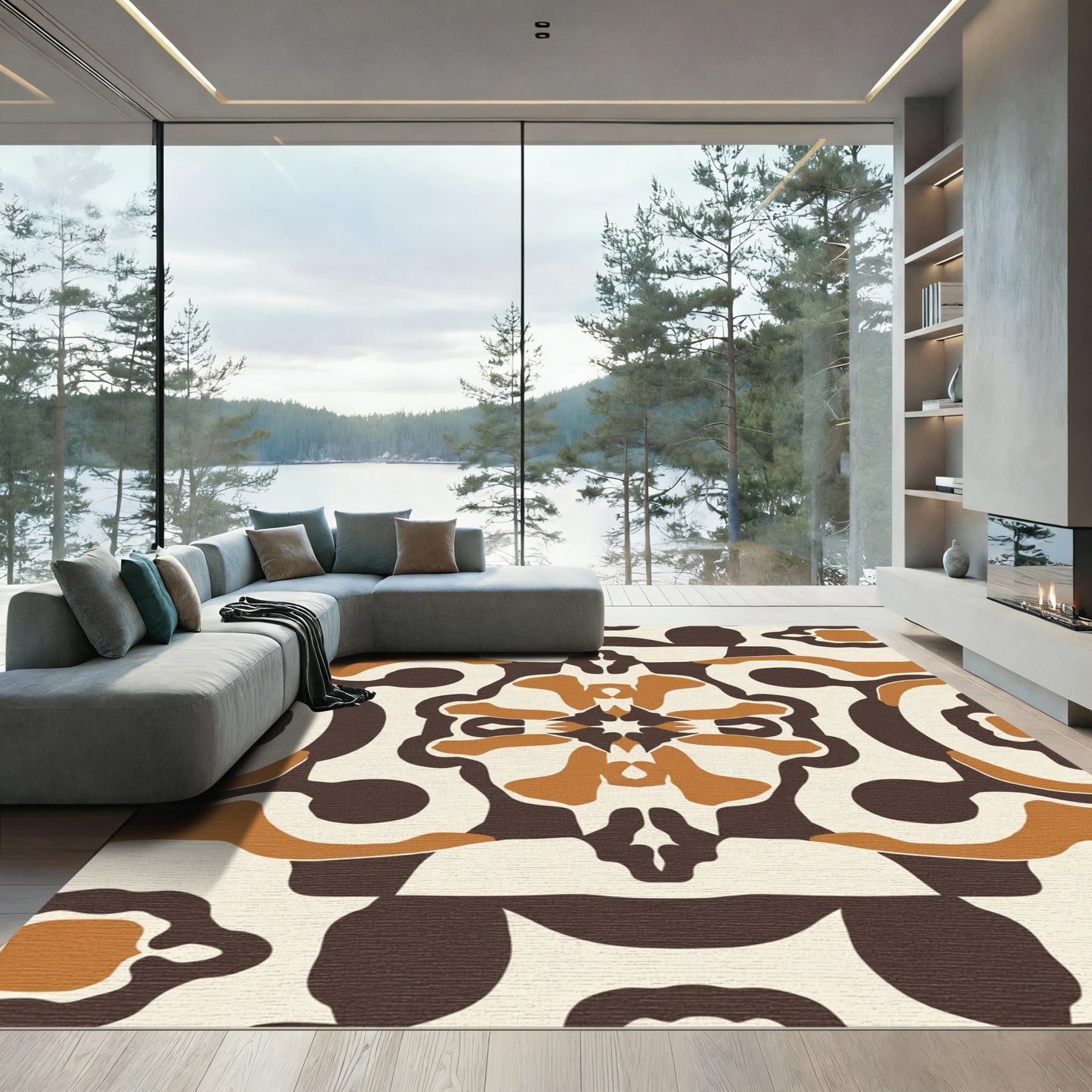 Earthy Mid Century Abstract Mandala Rug