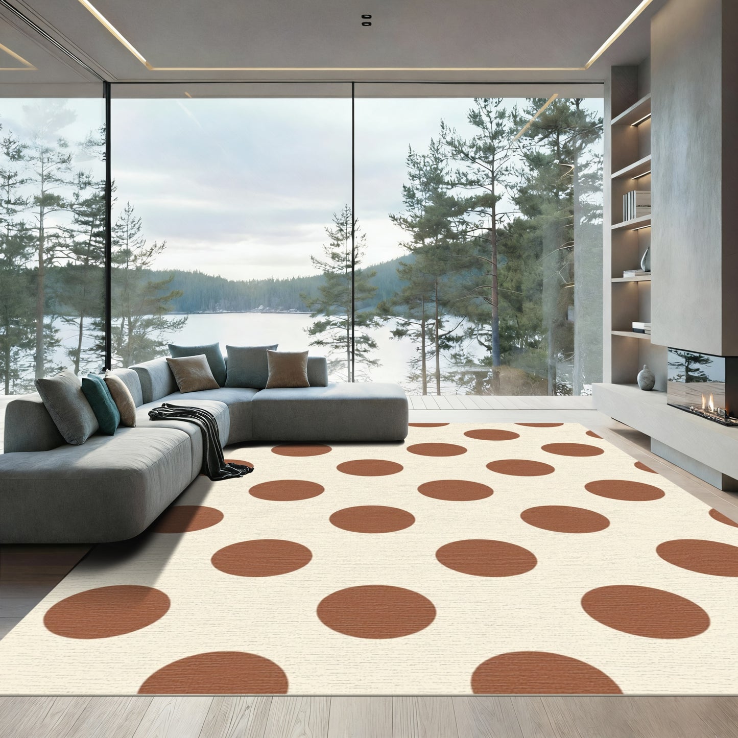 Classic Brown Polka Dot Cream Rug
