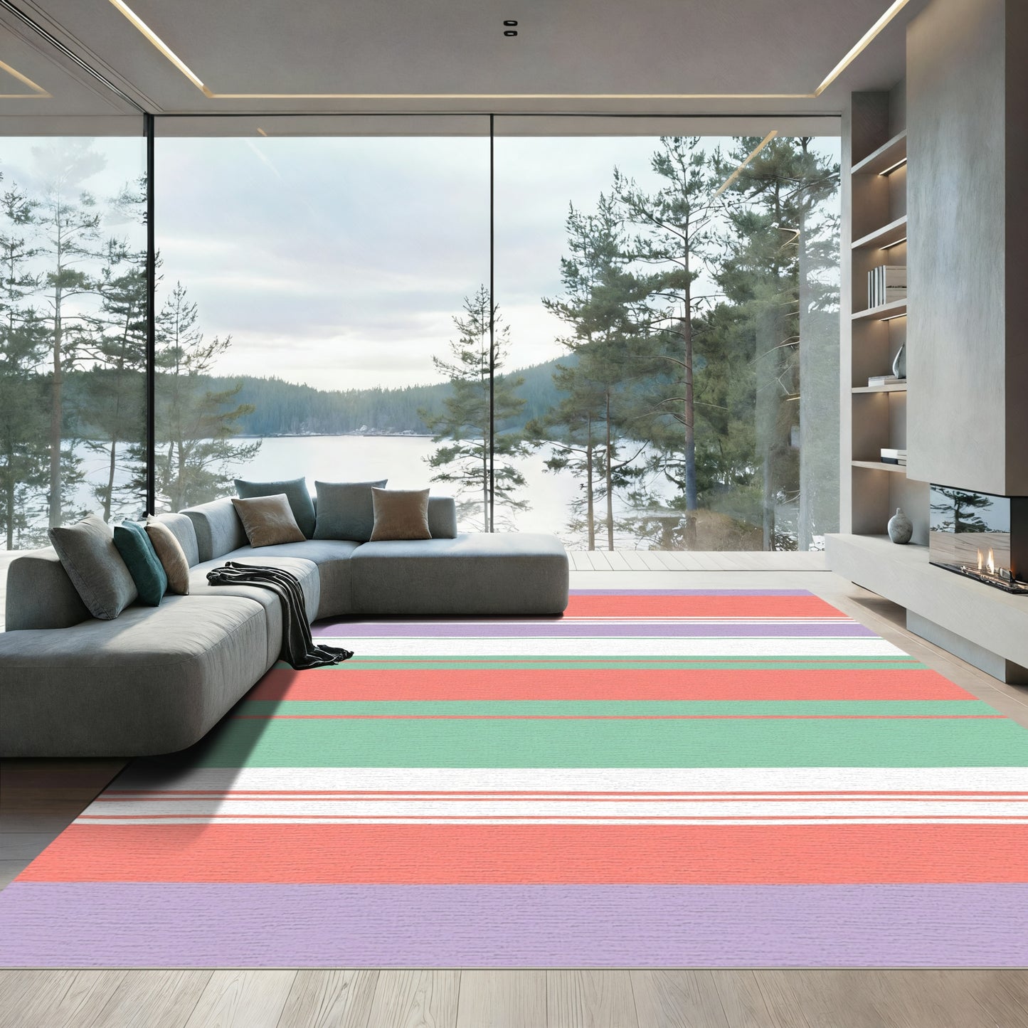 Coral Lavender Mint Stripe Arrangement Rug