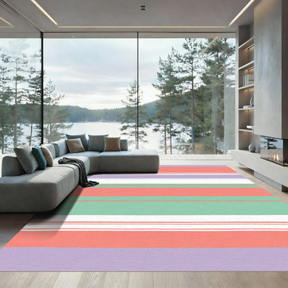 Coral Lavender Mint Stripe Arrangement Rug
