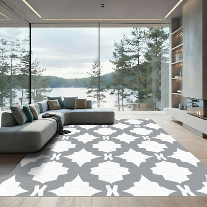 Gray White Geometric Medallion Vine Rug