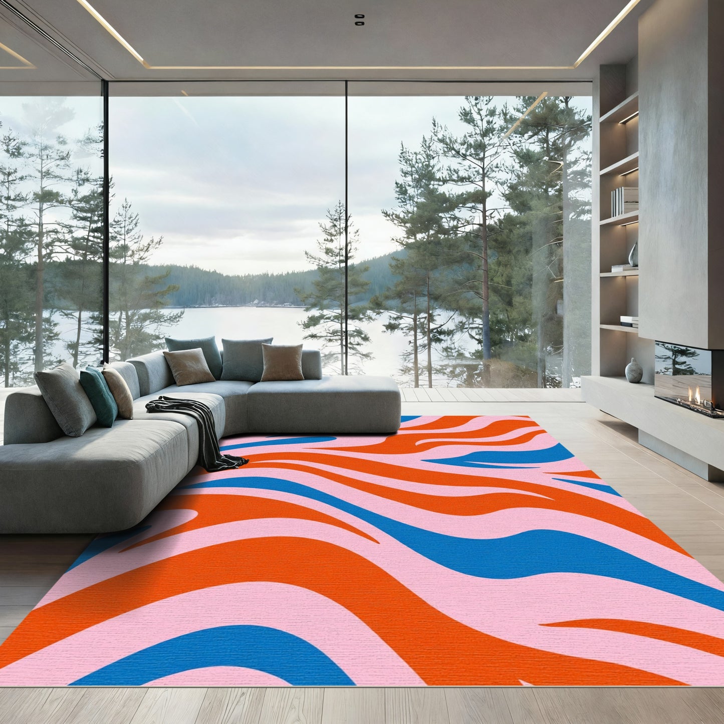 Bold Orange Blue Swirls Rug