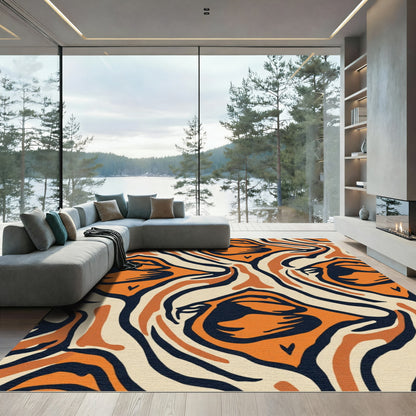 Retro Orange Black Tiger Stripe Rug