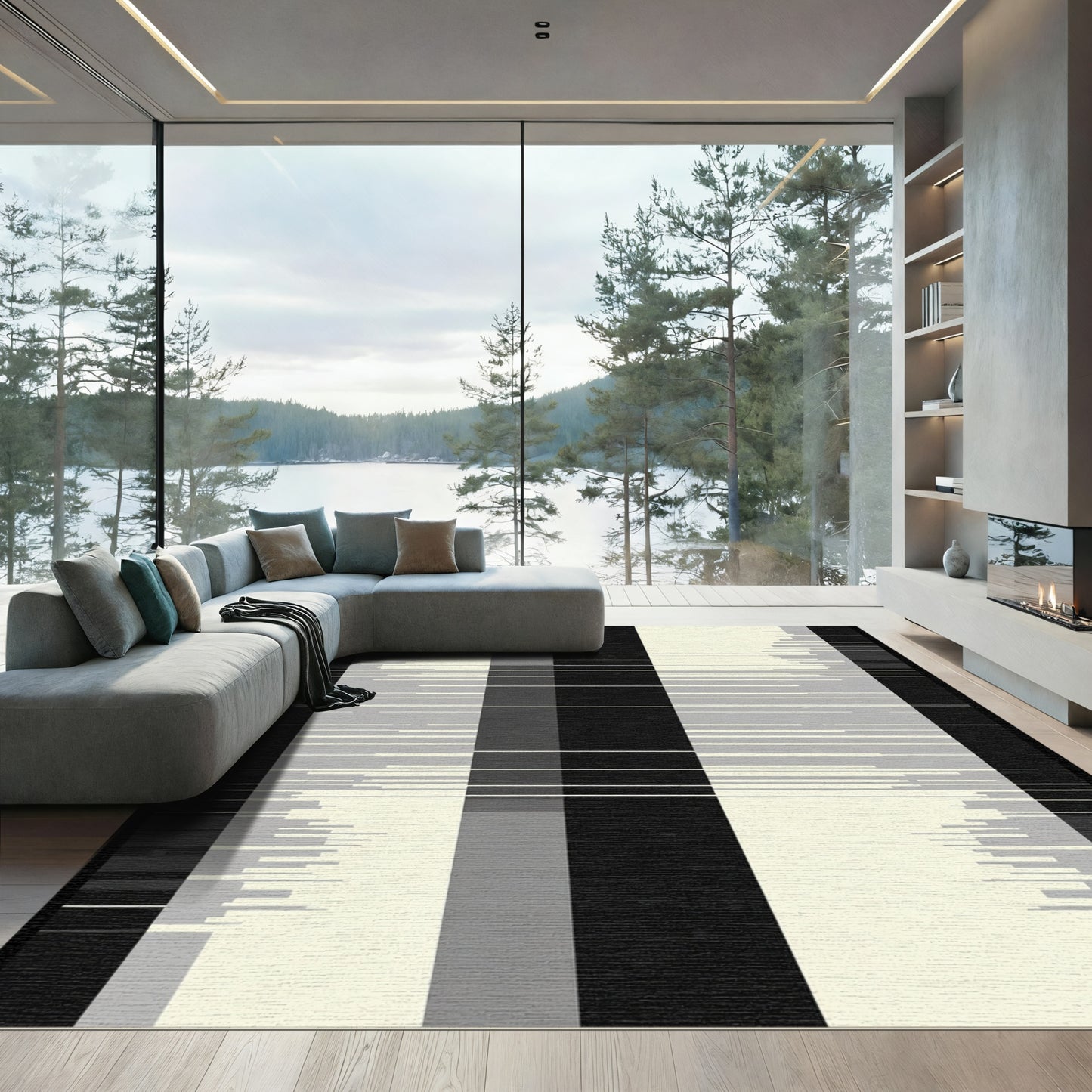Monochromatic Vertical Stripe Abstract Rug