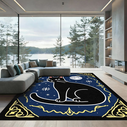 Midnight Black Cat Moonscape Rug
