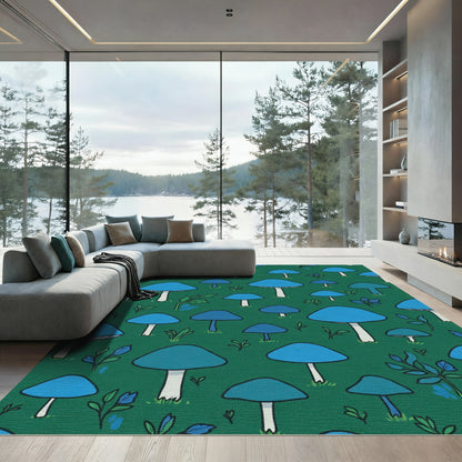 Forest Green Blue Mushroom Grove Rug