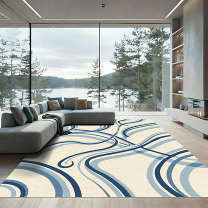 Navy Blue Swirling Ribbon Abstract Rug