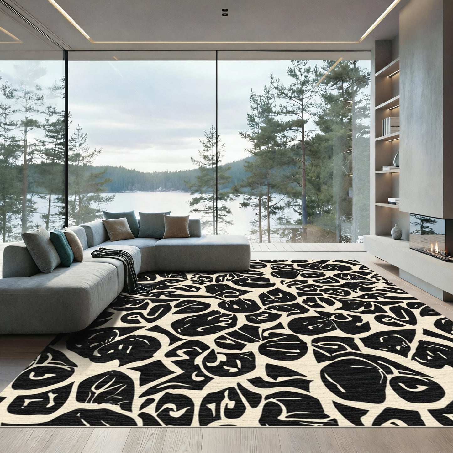 Black Organic Abstract Composition Rug