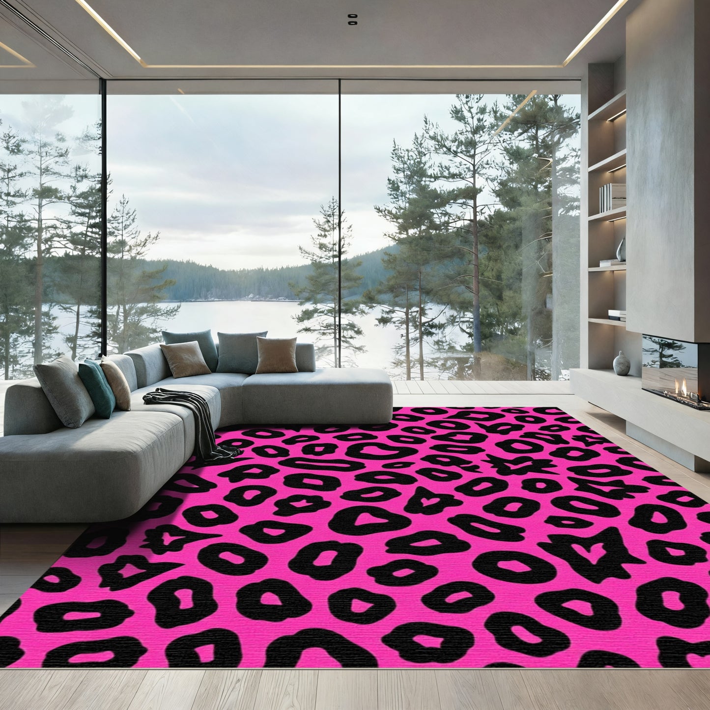 Magenta Black Jagged Spots Rug