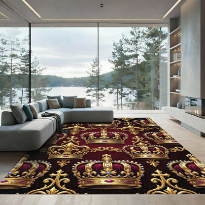 Regal Gold Crown Jewel Embellished Rug