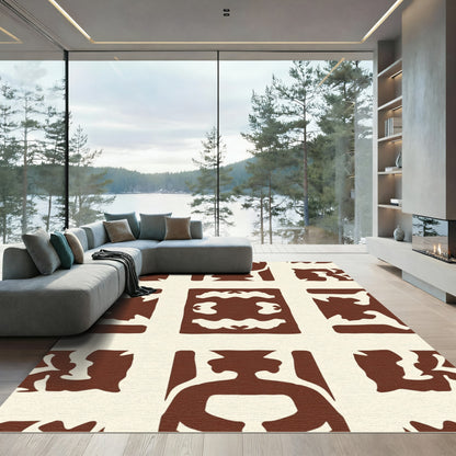 Brown Cream Abstract Art Tiling Rug