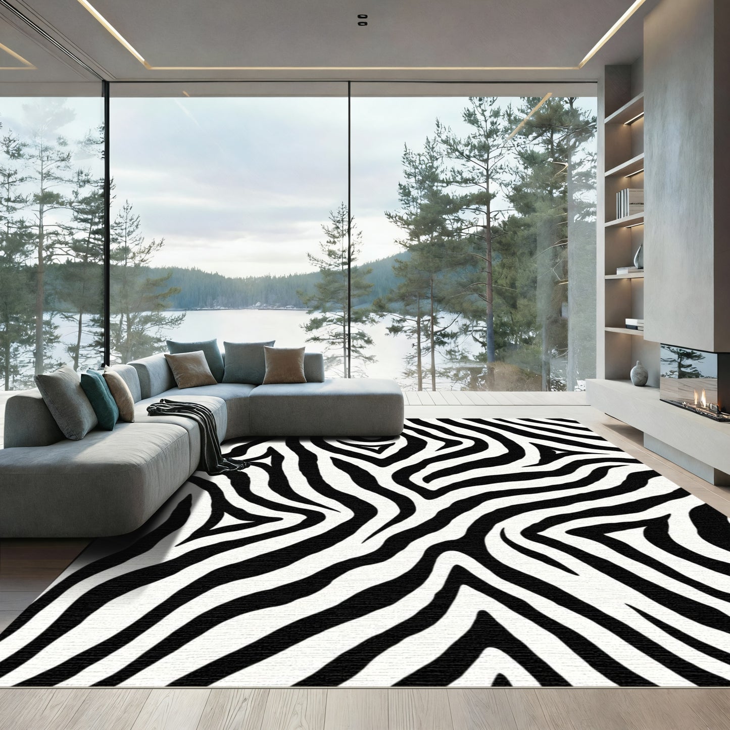 Bold Black White Animal Stripes Rug