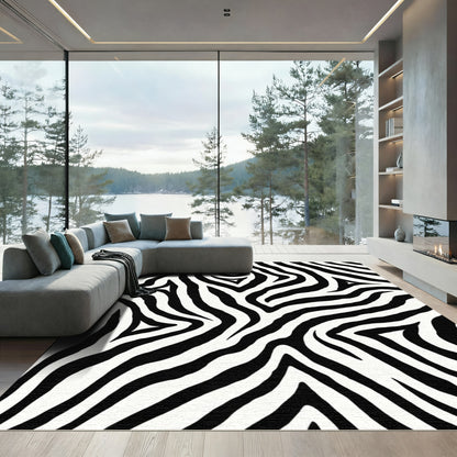 Bold Black White Animal Stripes Rug