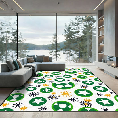 Green White Orange Starburst Circles Rug