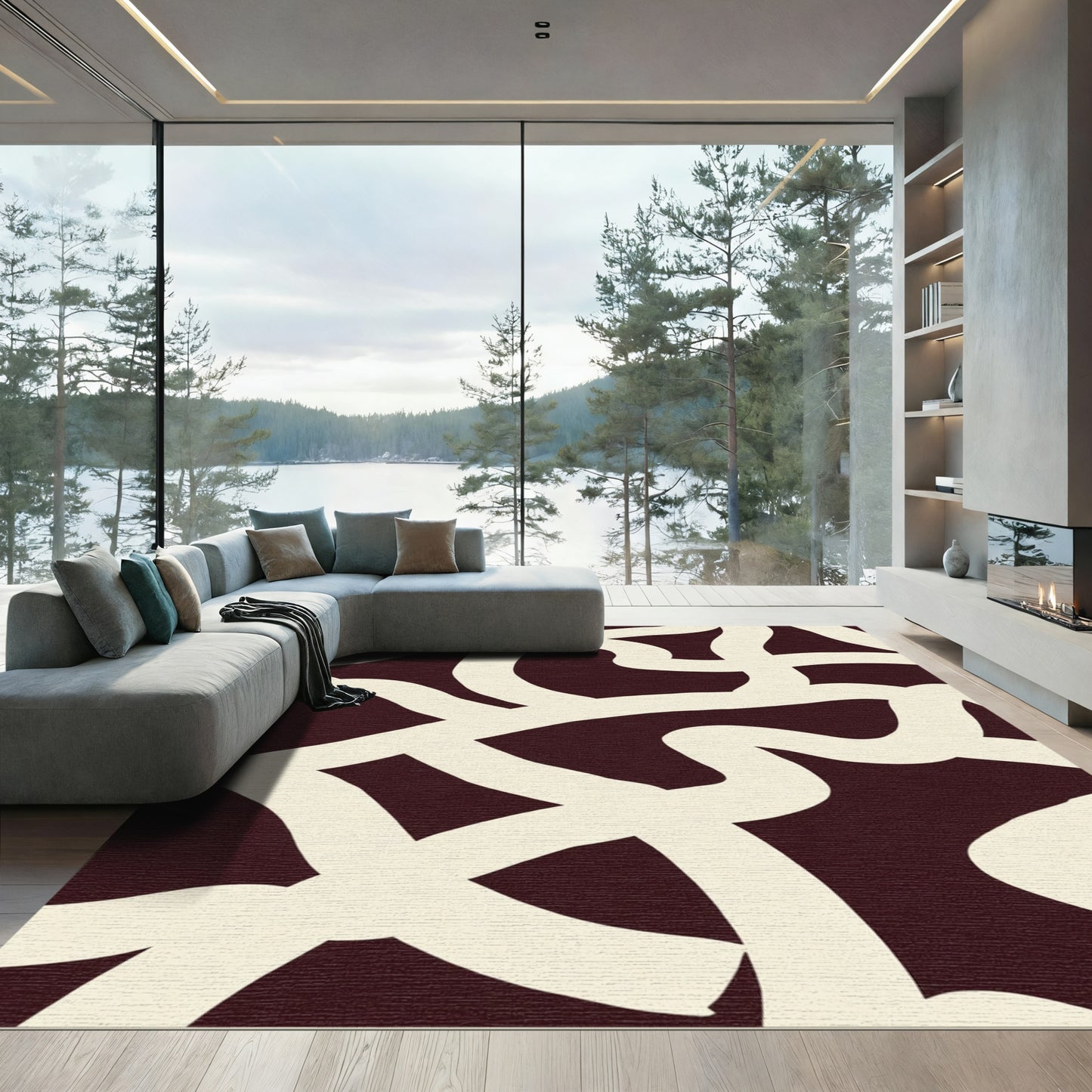 Crimson White Organic Flow Rug