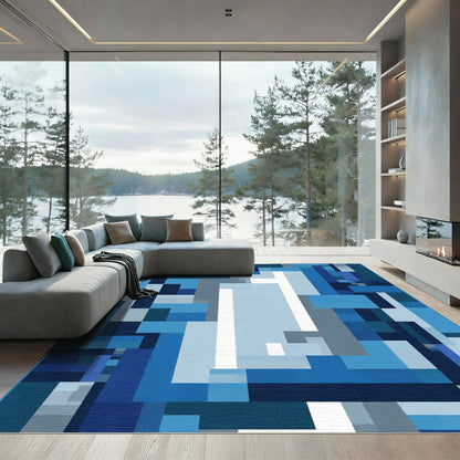 Cool Blue Geometric Abstract Rug