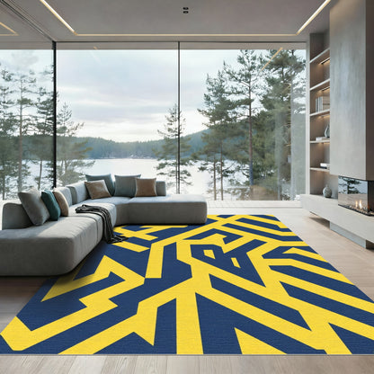 Bold Yellow Blue Geometric Maze Rug