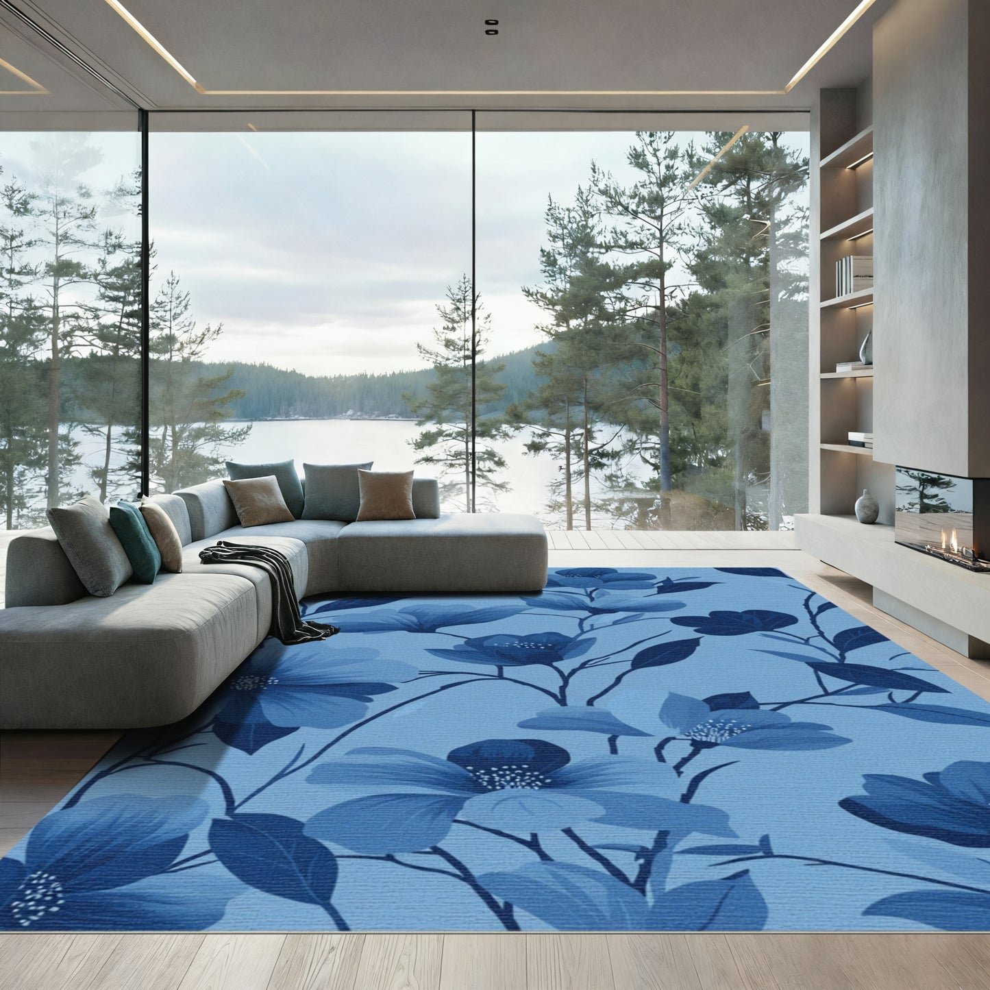 Indigo Floral Vine Branches Rug
