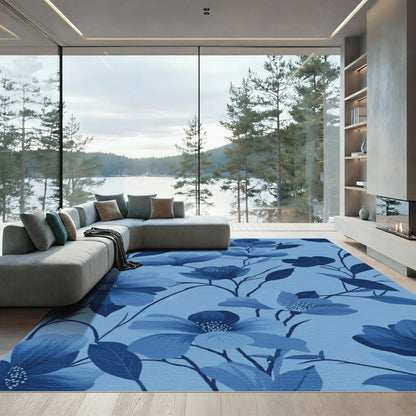 Indigo Floral Vine Branches Rug
