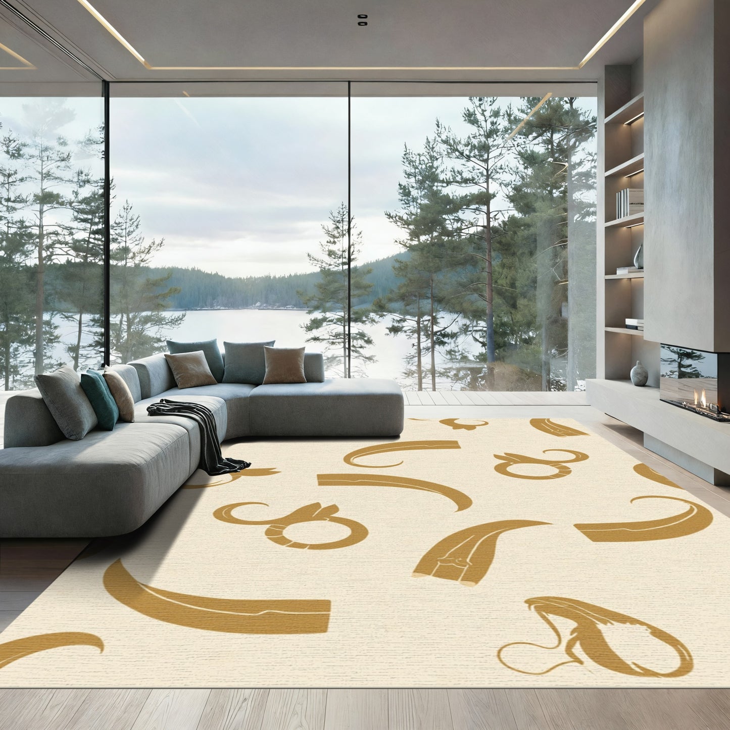 Golden Horn And Spiral Seamless Rug