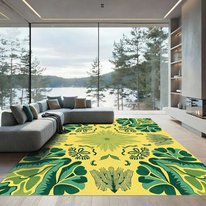 Yellow Green Lush Floral Medallion Rug