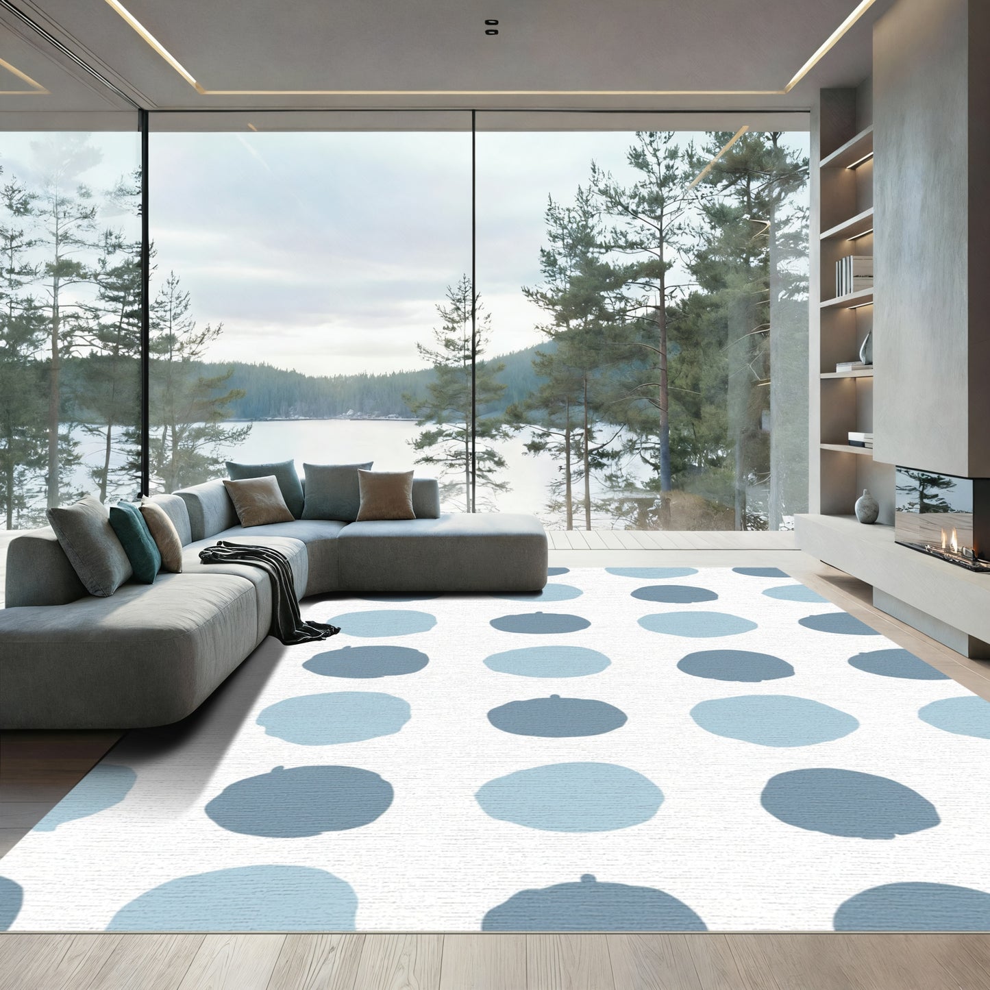 Cerulean Blue Speckled Grid Rug