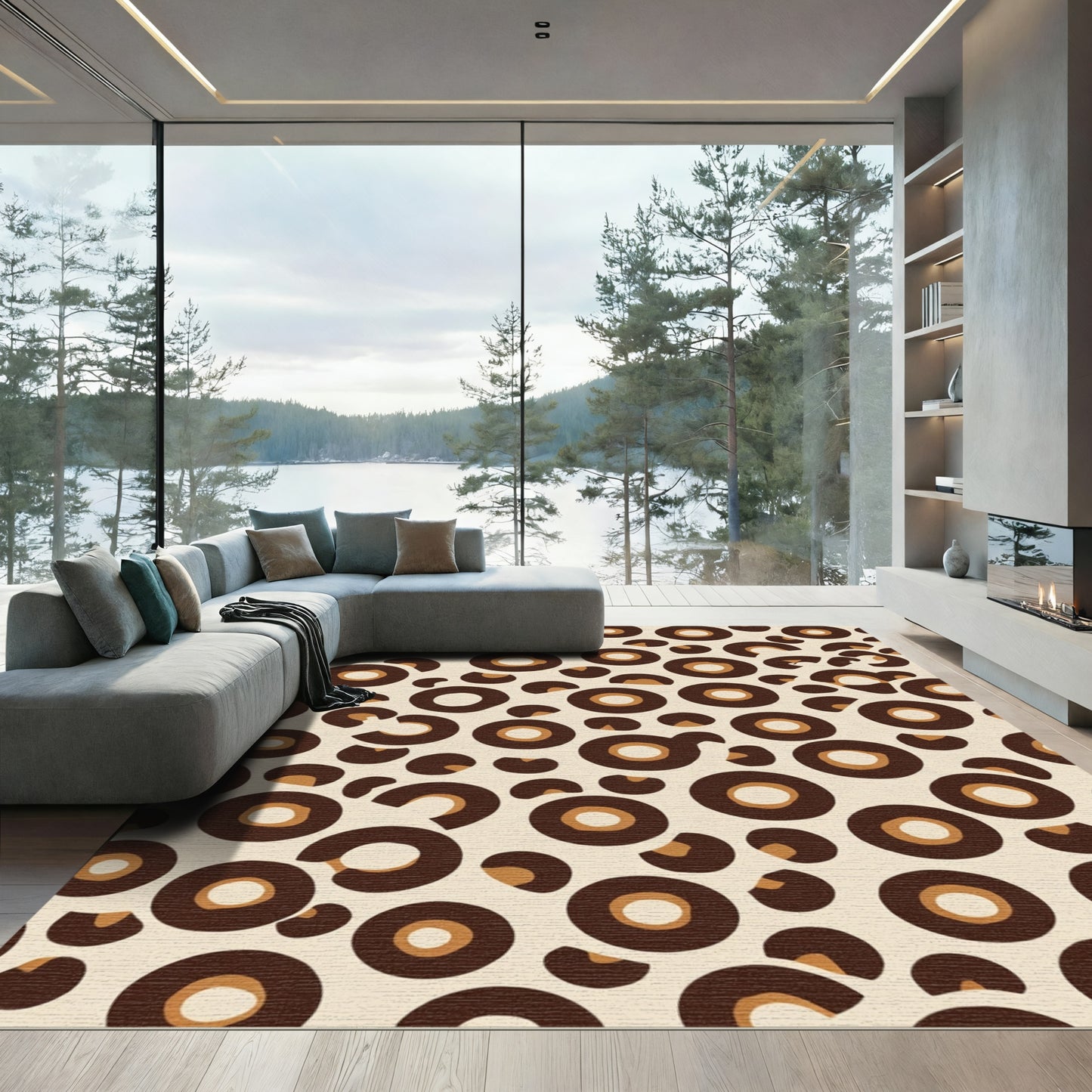 Brown Cream Polka Dot Medallion Rug
