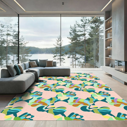 Abstract Teal Aqua Mauve Color Blocks Rug