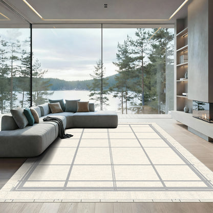 Pale Grey Lattice Border Rug