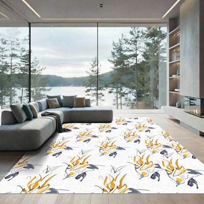 Abstract Golden Gray Flame Swirl Rug