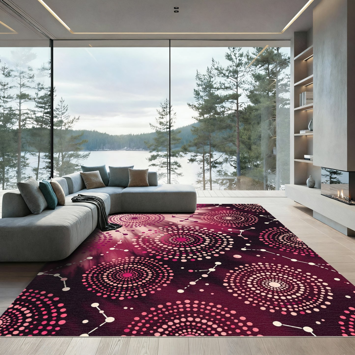 Crimson Pink Celestial Dot Mandala Rug