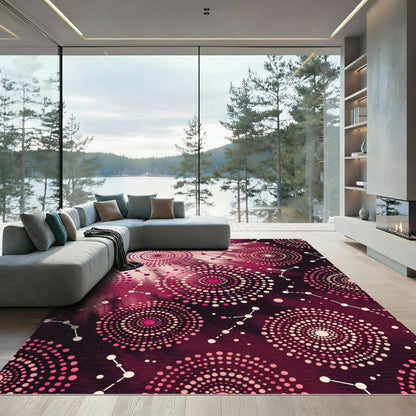 Crimson Pink Celestial Dot Mandala Rug