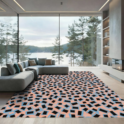 Abstract Peach Blue Scatter Rectangles Rug