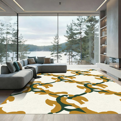 Golden Green Intertwined Leaf Lattice Rug