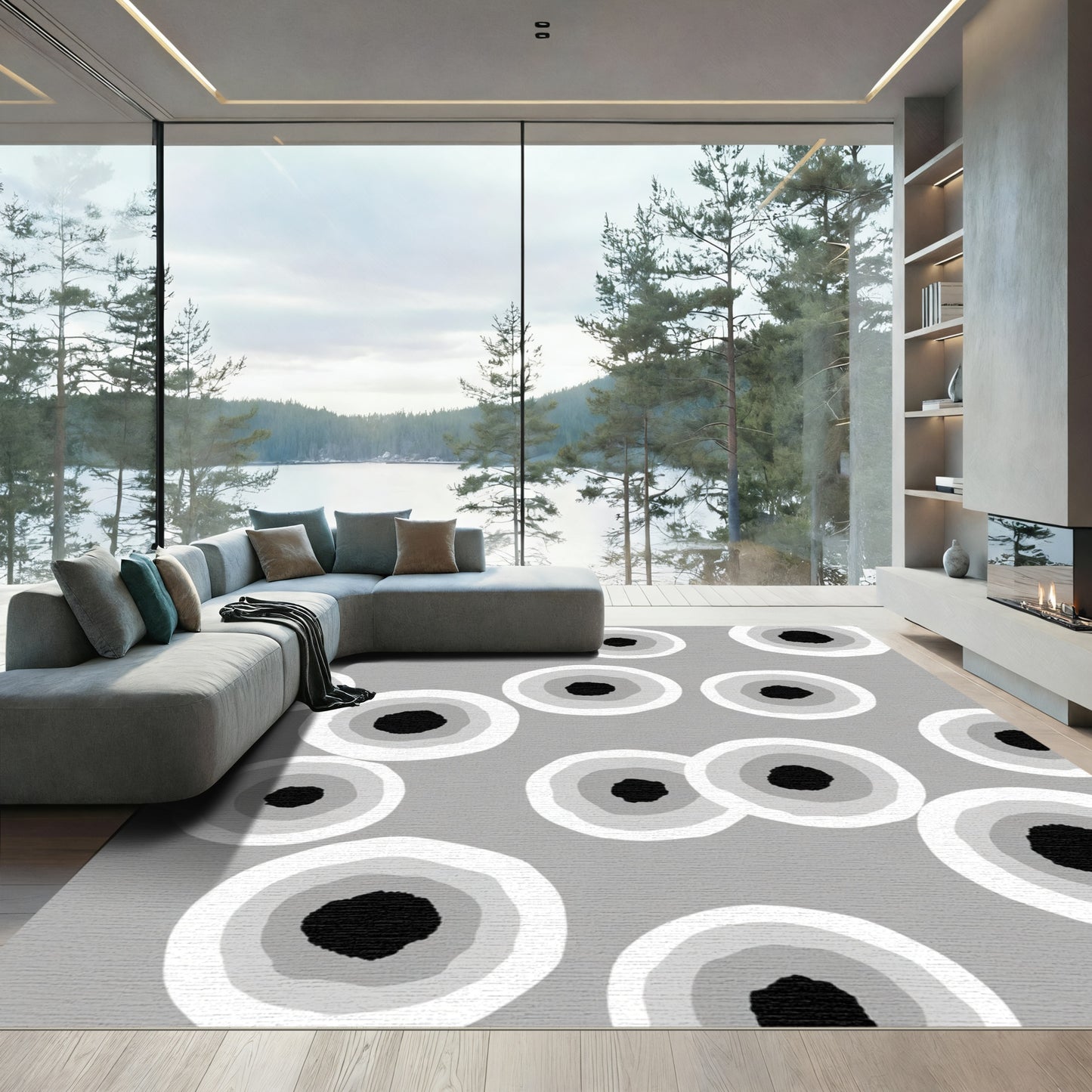 Monochrome Concentric Circles Rug