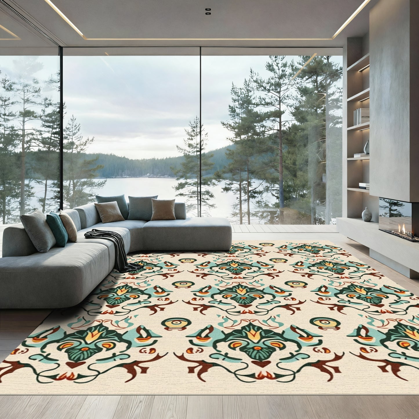 Regal Emerald Teal Crested Floral Rug