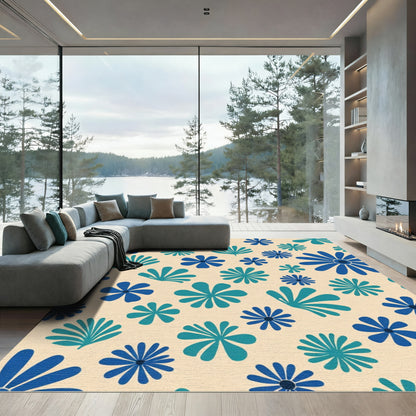 Retro Blue Flower Garden Rug